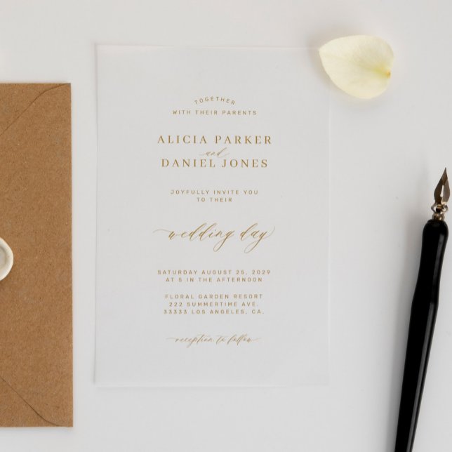 Simple minimal elegant gold script clear wedding acrylic invitations (Creator Uploaded)