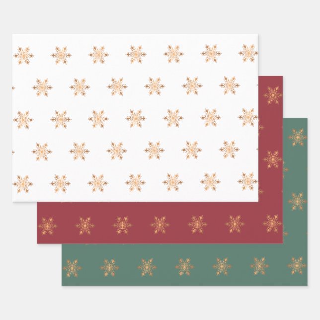 Simple minimal elegant gold snowflakes Christmas Wrapping Paper Sheet (Set)