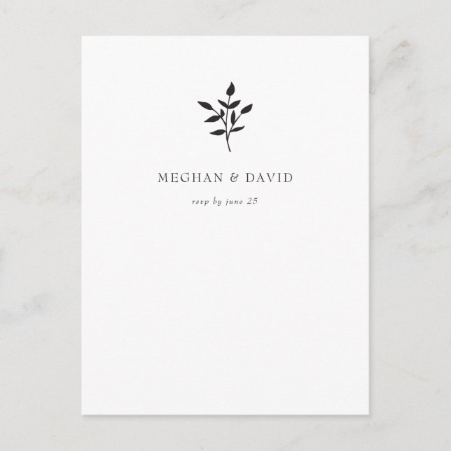 Simple Minimal Elegant Modern Botanical RSVP Invitation Postcard (Front)