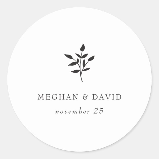 Simple Minimal Elegant Modern Botanical Wedding Classic Round Sticker (Front)