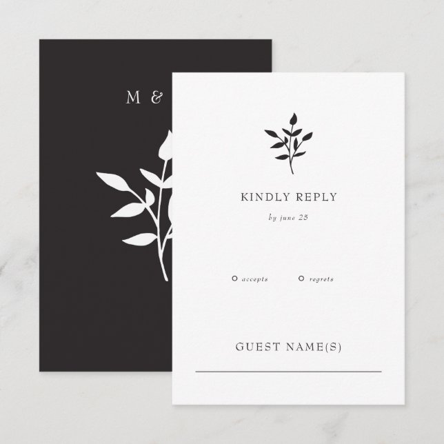 Simple Minimal Elegant Modern Botanical Wedding RSVP Card (Front/Back)