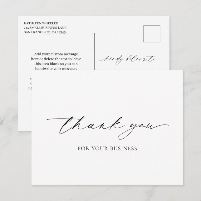 Simple Minimal Elegant Modern Business Thank You Postcard (Front/Back)