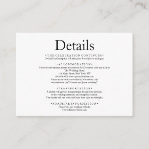 Simple Minimal Elegant White Wedding Details Enclosure Card