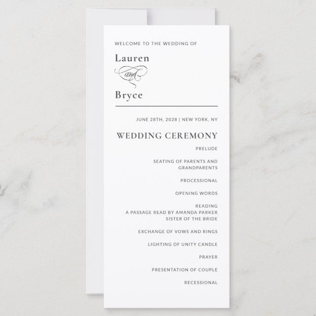 Simple Minimal Elegant White Wedding Program (Front)