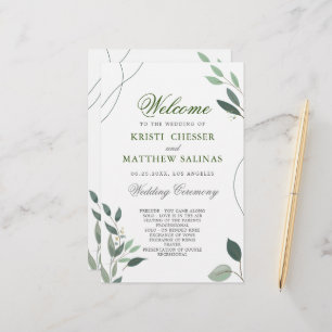 Simple Minimal Eucalyptus Greenery Wedding Program