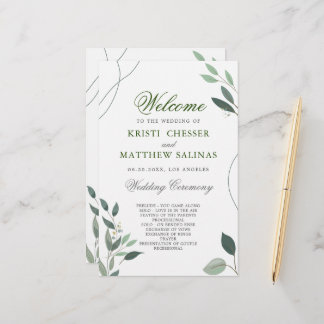 Simple Minimal Eucalyptus Greenery Wedding Program