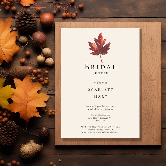 Simple Minimal Fall Leaf Cream Bridal Shower Invitation (Creator Uploaded)
