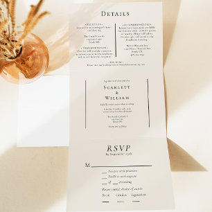 Simple Minimal Fall Leaf Cream Entree RSVP Wedding Tri-Fold Invitation