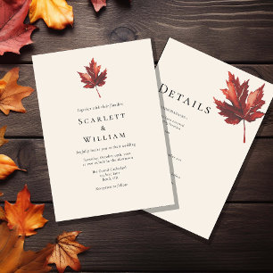 Simple Minimal Fall Leaf Cream Wedding Details And Invitation