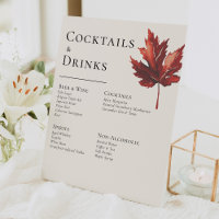 Simple Minimal Fall Leaf Cream Wedding Drinks Bar