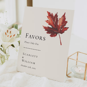 Simple Minimal Fall Leaf Cream Wedding Favours Pedestal Sign