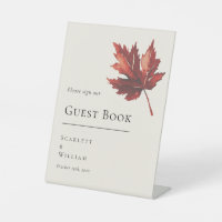 Simple Minimal Fall Leaf Cream Wedding Guest Book