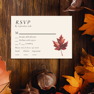 Simple Minimal Fall Leaf Cream Wedding Menu RSVP