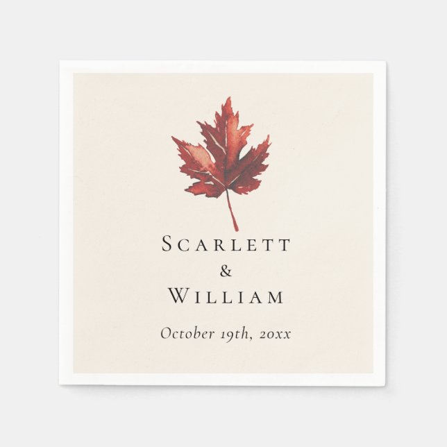 Simple Minimal Fall Leaf Cream Wedding Napkin (Front)