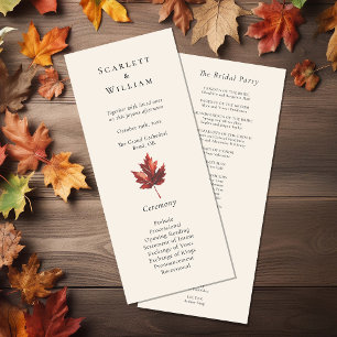 Simple Minimal Fall Leaf Cream Wedding Programme