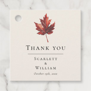 Simple Minimal Fall Leaf Cream Wedding Thank You Favour Tags
