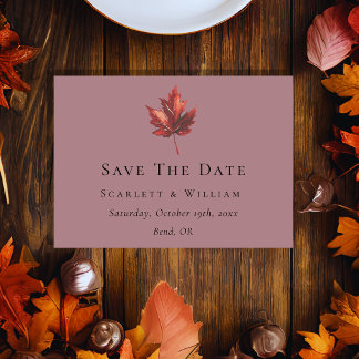 Simple Minimal Fall Leaf Mauve Wedding Save The Date