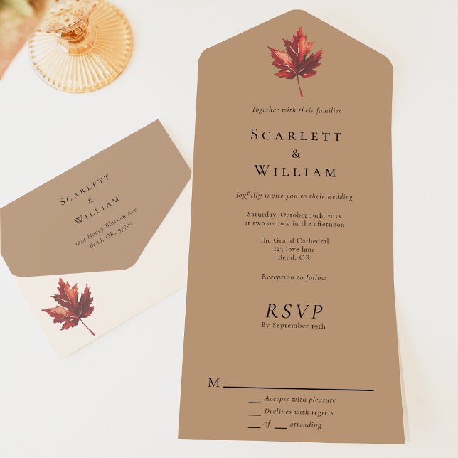 Simple Minimal Fall Leaf Terracotta Wedding All In One Invitation (Creator Uploaded)