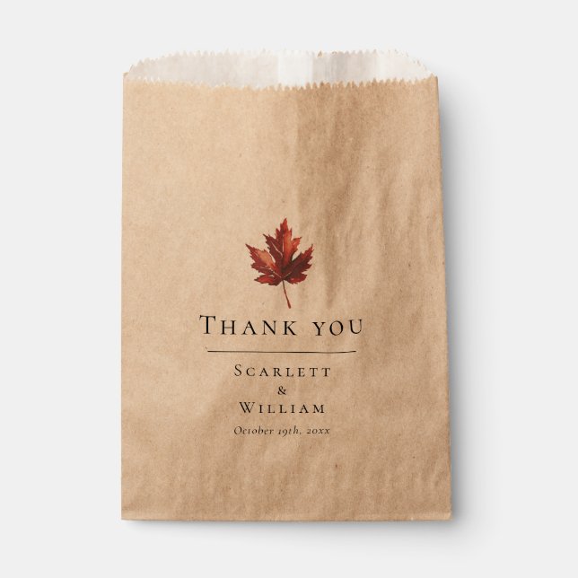 Simple Minimal Fall Leaf Terracotta Wedding Favour Bags (Front)