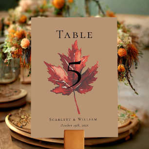 Simple Minimal Fall Leaf Terracotta Wedding Table Number