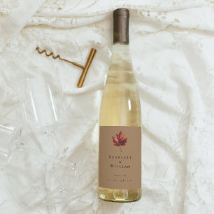 Simple Minimal Fall Leaf Terracotta Wedding Wine Label