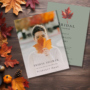 Simple Minimal Fall Sage Green Photo Bridal Shower Invitation