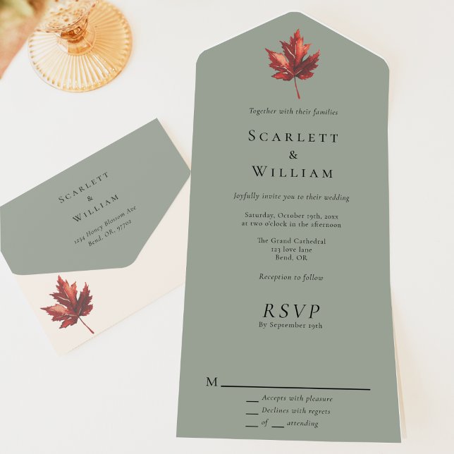 Simple Minimal Fall Sage Green Wedding All In One Invitation (Creator Uploaded)