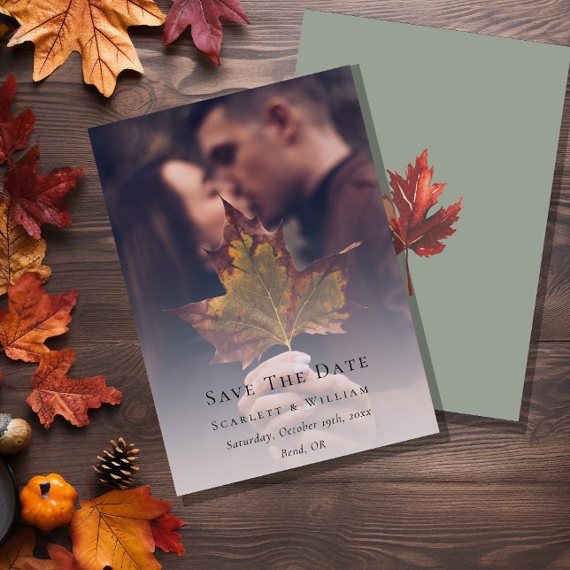 Simple Minimal Fall Sage Green Wedding Photo Save The Date (Creator Uploaded)