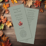 Simple Minimal Fall Sage Green Wedding Programme<br><div class="desc">This simple minimal fall sage green wedding program is inspired by the delicate elegance of nature's transition, with a rustic and simple charm that captures the essence of fall. This design features a minimalist boho maple leaf, on a sage green background. Each piece in this collection invites you to embrace...</div>