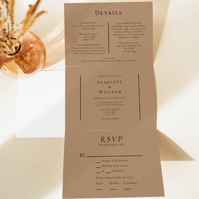 Simple Minimal Fall Terracotta Entree RSVP Wedding Tri-Fold Invitation (Creator Uploaded)