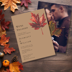 Simple Minimal Fall Terracotta Photo We're Engaged Invitation