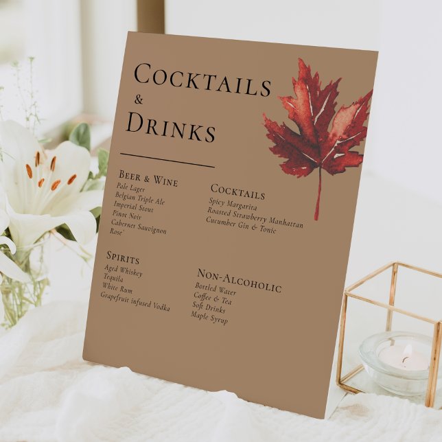 Simple Minimal Fall Terracotta Wedding Drinks Bar Pedestal Sign (Creator Uploaded)
