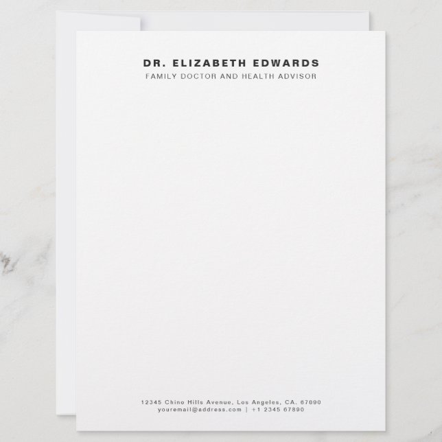 Simple Minimal Family Doctor Professional Custom Letterhead (Front)