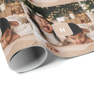 Simple Minimal Family Photo with Monogram Holiday Wrapping Paper