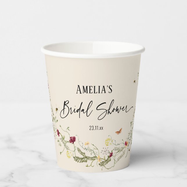 Simple Minimal Floral Bridal Shower Party  Paper Cups (Left)
