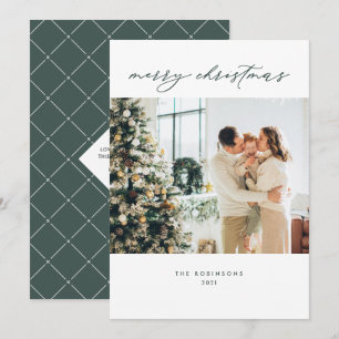 Simple Minimal Forest Green Merry Christmas Photo Holiday Card