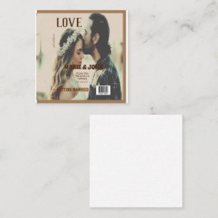 simple minimal getting married love magazine cover square business card