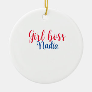 simple minimal girl boss add name text image busin ceramic tree decoration