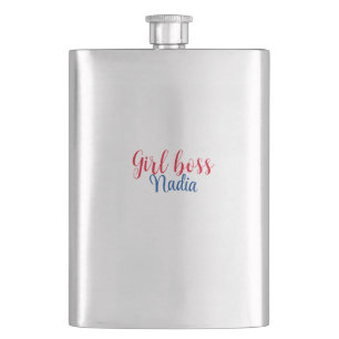 simple minimal girl boss add name text image busin hip flask