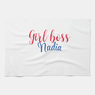 simple minimal girl boss add name text image busin tea towel