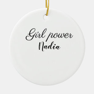 simple minimal girl power add name text image busi ceramic tree decoration