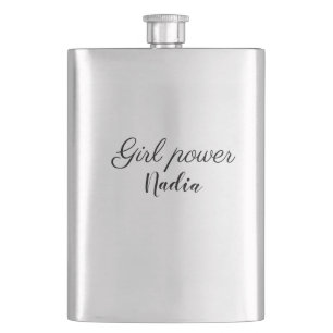 simple minimal girl power add name text image busi hip flask