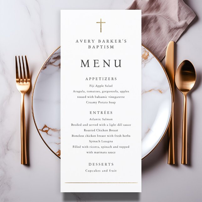 Simple Minimal Gold Cross Baptism Menu (Simple Minimalist Gold Cross Baptism Menu.)
