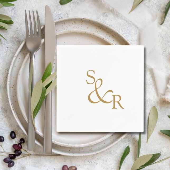 Simple Minimal Gold Monogram Wedding Napkin (Creator Uploaded)