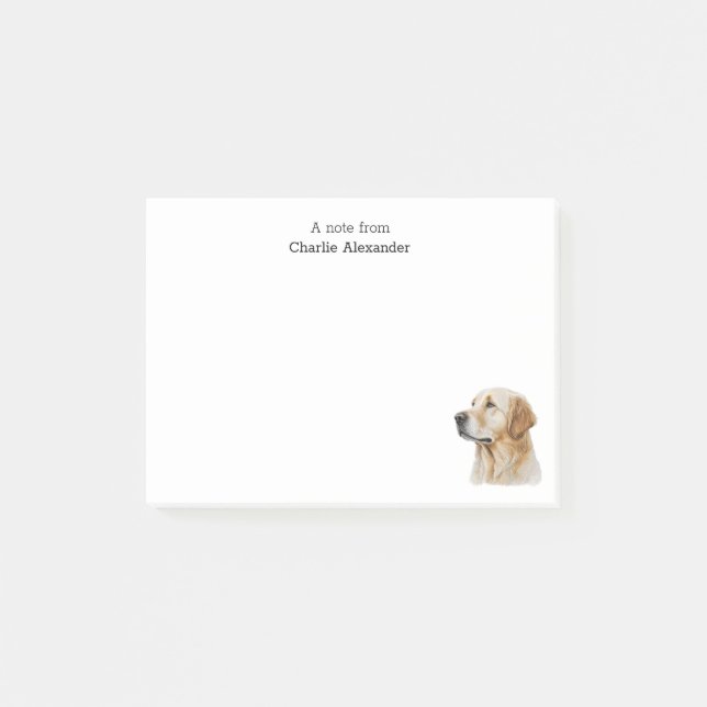 Simple Minimal Golden Retriever Personalised Post-it Notes (Front)
