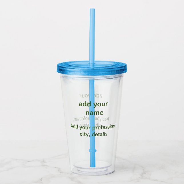 Simple minimal green add your text name photo cust acrylic tumbler (Front)