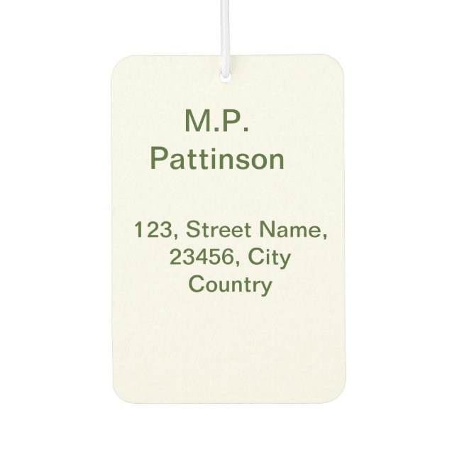 Simple minimal green add your text name photo cust car air freshener (Front)