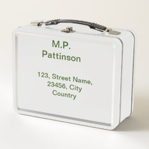 Simple minimal green add your text name photo cust metal lunch box
