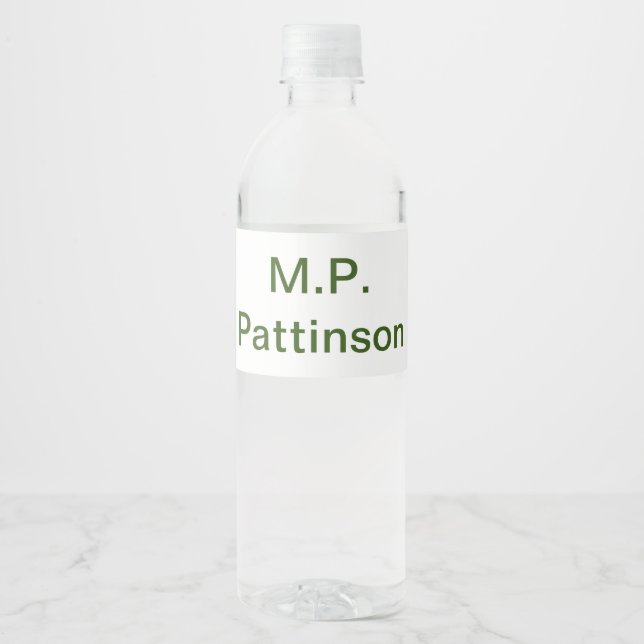Simple minimal green add your text name photo cust water bottle label (Front)