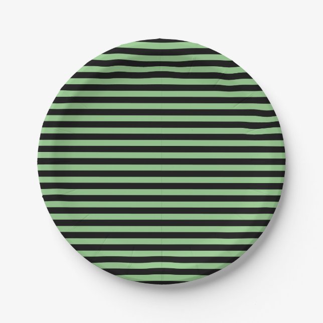 Simple Minimal Green and Black Striped Paper Plate (Front)